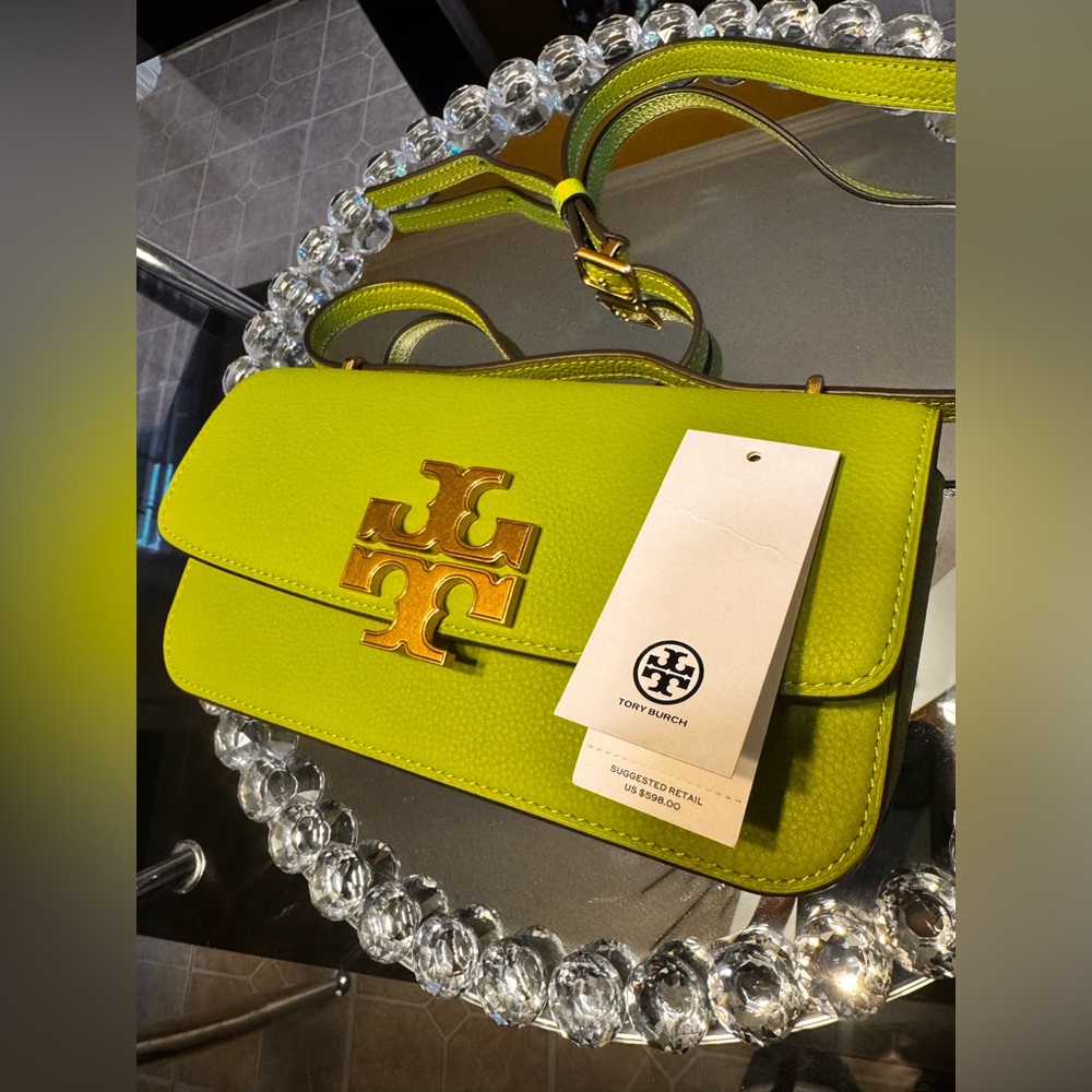 TORY BURCH Small Eleanor Green Rectangular Leather Shoulder Bag.